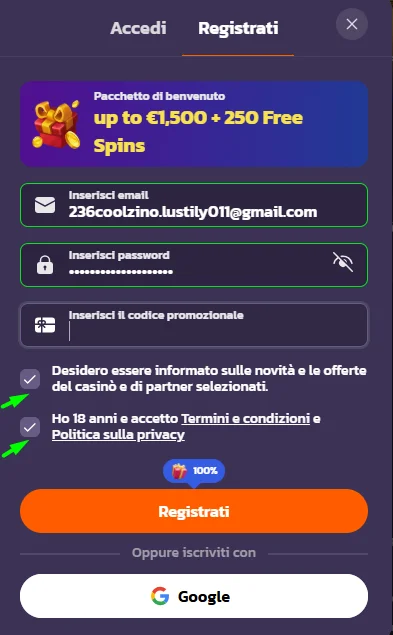 registration form email password